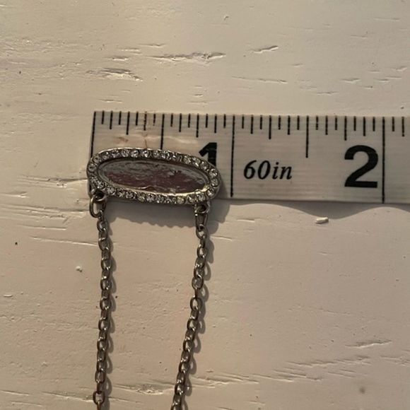 18” silver tone chain necklace & 1” engravable pendant & 30 bezel set crystals - Picture 6 of 9